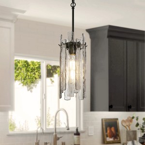 LNC Echonalyri 1-Light 7.9" Luxury and Glam Mini Kitchen Island Penant Lights, Black with Smoked Textured Glass Shades - 1 of 4