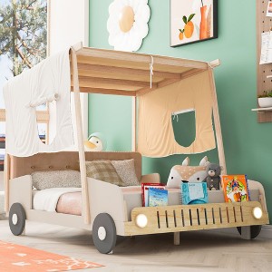 NicBex Twin/Full Size Car-Shaped Platform Bed Frame with Pillow,Ceiling Cloth and LED Light,Wood Slats Support,No Box Spring Needed,Easy Assembly - 1 of 4