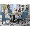 5-Piece Natural Oak Finish Solid Wood Top Dining Table with 4 Parson Chair with - 2 of 4