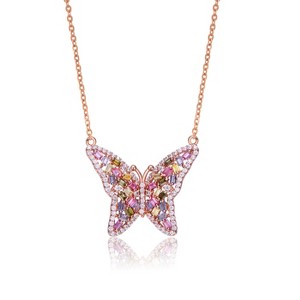 Guili Sterling Silver Necklace with Rose Plating and Vibrant Multi-Color Cubic Zirconia Butterfly Pendant for a Playful Jewelry Accent - 1 of 3