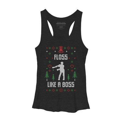 Women's Design By Humans Floss Like A Boss Ugly Christmas Sweater By shirtpublic Racerback Tank Top