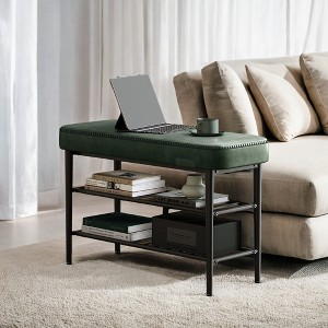 Shoe Bench, Storage Bench, Shoe Rack Bench Entryway, Synthetic Leather with Stitching, Mid-Century Modern, Loads 300 lb, 11.8 x 31.5 x 19.7 Inches - 1 of 4