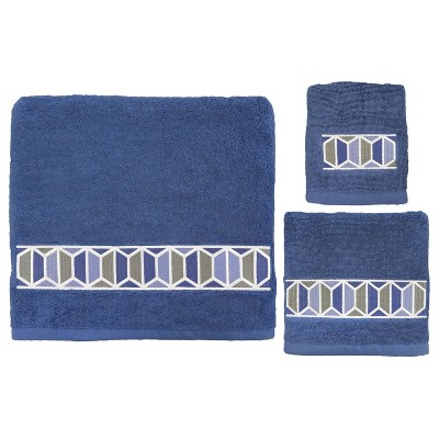 3pc Hexagon Border Bath Towel Sets Blue - Allure Home Creation