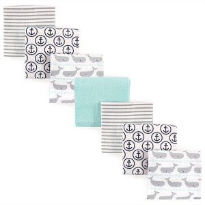 Hudson Baby Infant Boy Cotton Flannel Receiving Blankets Bundle, Gray Whale, One Size - 1 of 2