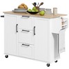 HOMCOM Kitchen Island on Wheels, Rolling Kitchen Cart with Rubber Wood Drop Leaf, 3 Drawers, Storage Cabinets, Spice Rack and Towel Rack, White - 4 of 4