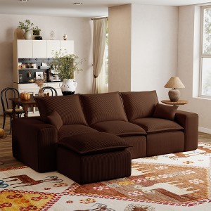 Kayamas 107'' Soft Corduroy Modular L-Shaped Sectional Sofa, 3-Seater Couch with Movable Ottoman for Living Room - 1 of 4