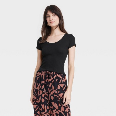 Women's Slim Fit Short Sleeve Ribbed Scoop Neck T-Shirt - A New Day™