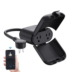 ELEGRP Outdoor Smart Plug with 2 outlets, Works with Alexa & Google Home, Voice & Remote Control - 1 of 4