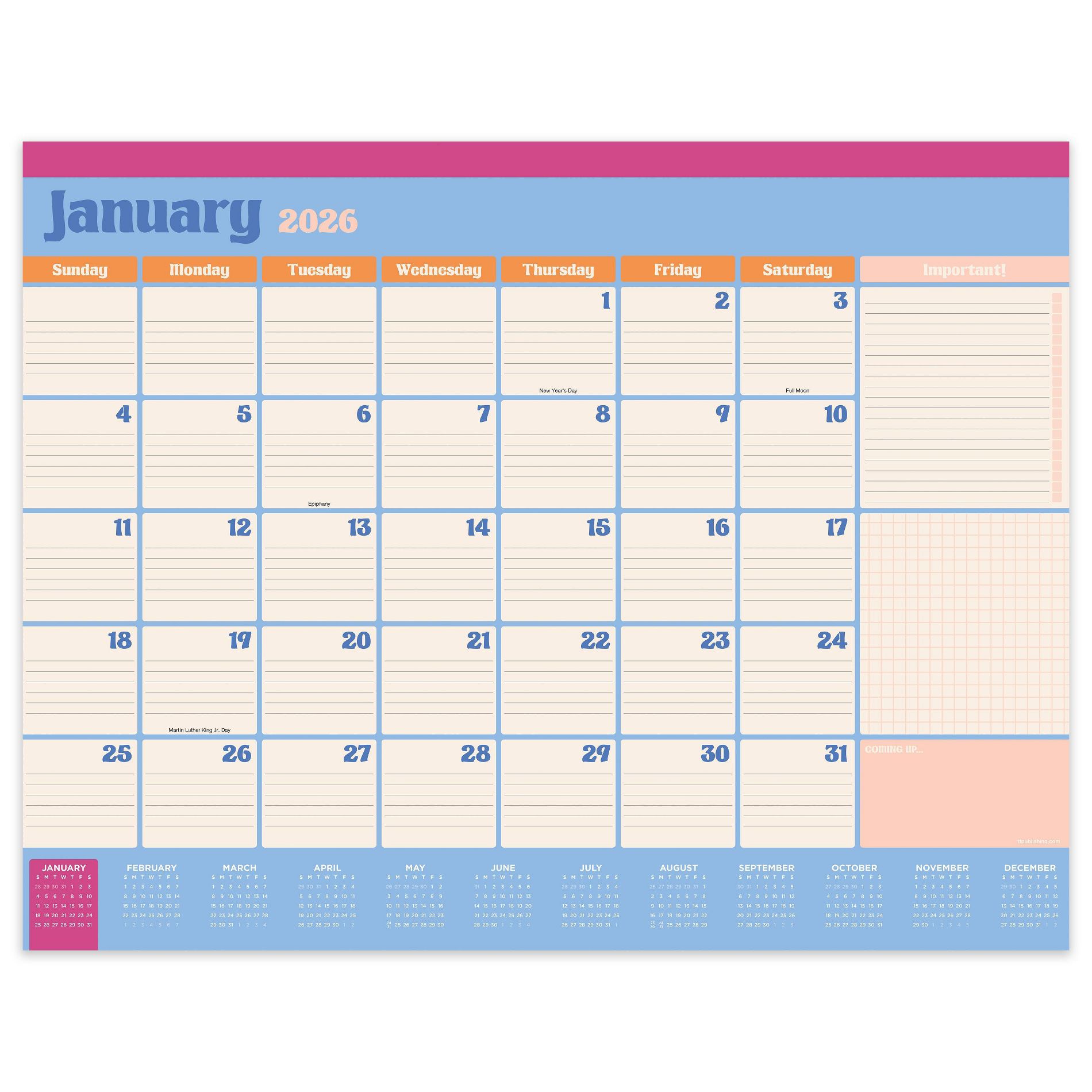 TF Publishing 22.5"x17.5" 2026 Sherbet Large Desk Pad Monthly Blotter Calendar