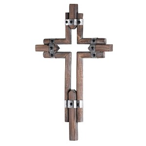 Dicksons WWC-78 Rustic Metal Bracket and Wood Silver Tone and Brown 20 x 11 Inch MDF Decorative Hanging Wall Cross - 1 of 2