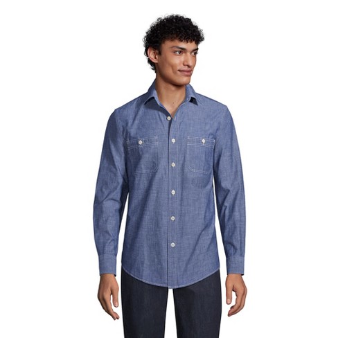 Lands' End Men's Traditional Fit Chambray Work Shirt - Small - Dark Wash :  Target