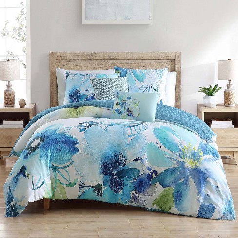 Bebejan Watercolor Blue 100% Cotton 5-Piece Reversible Comforter Set - image 1 of 4