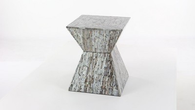 Handcrafted Shell Inlay Wooden Accent Table - Black and Gray