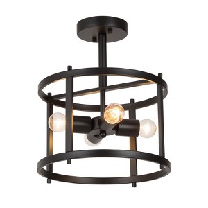 LNC Mocha 4-Lights 11.8-in Matte Black Drum Modern Semi-flush Mount Lights - 1 of 4