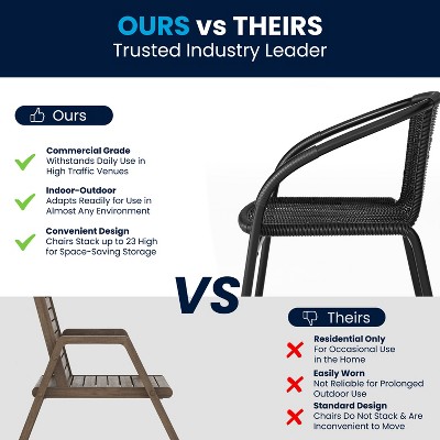 Black Rattan Stackable Outdoor Dining Chair, Pair