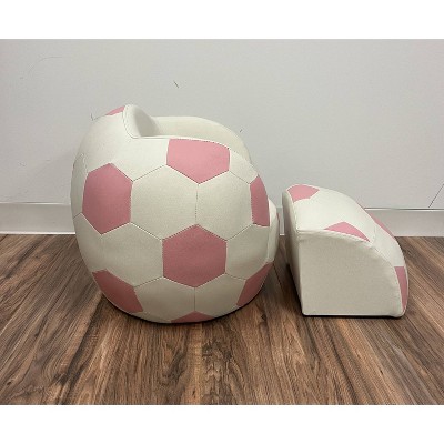 Pink and White Faux Leather Soccer Ball Kids' Chair with Ottoman