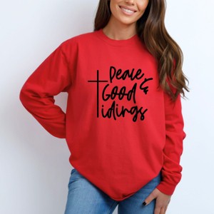 Simply Sage Market Good Tidings Cursive Garment Dyed Long Sleeve - 1 of 4