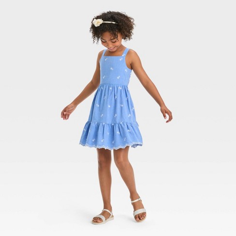 Girls' Sleeveless Embroidered Woven Dress - Cat & Jack™ Blue XXL