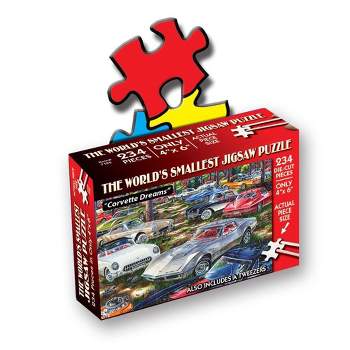TDC Games World's Smallest Die Cut Puzzle - Corvette Dreams - Measures 4 x 6 inches when assembled - Includes Tweezers