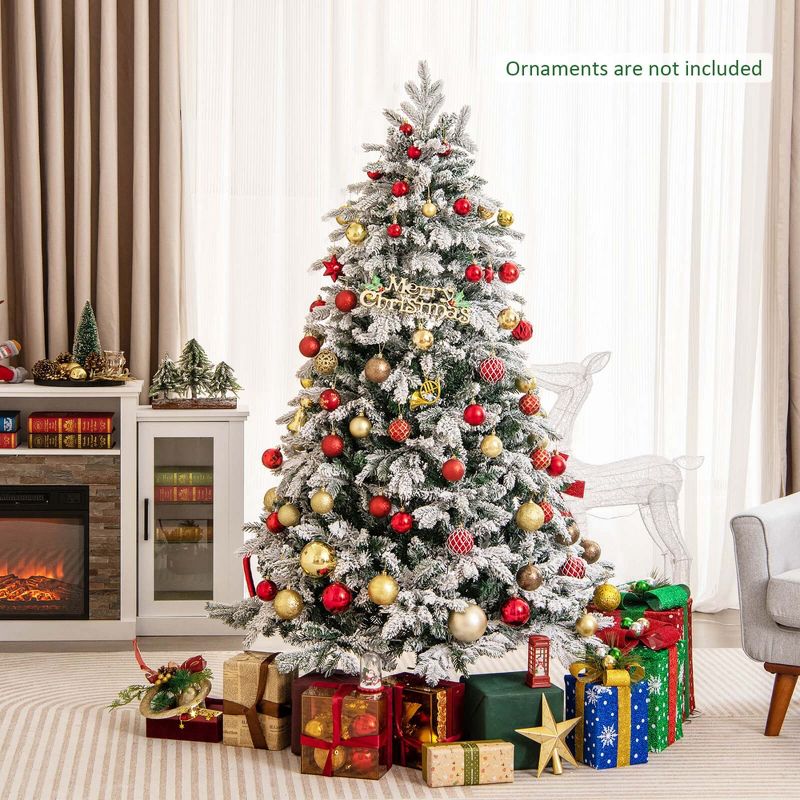 Costway 4.5FT/6FT/7 FT Pre-Lit Flocked Christmas Tree Hinged w/ 120/260/300 LED Lights & 757/1415/1687 Branch Tips, 2 of 11