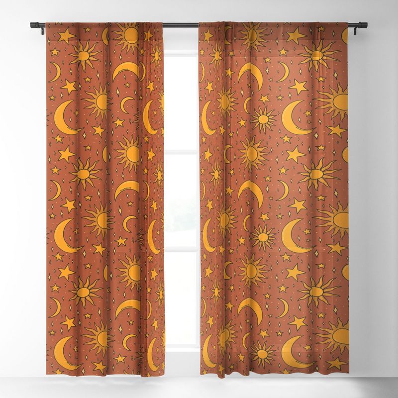 Doodle By Meg Vintage Star and Sun in Rust Single Panel Sheer Window Curtain - Society6, 2 of 7