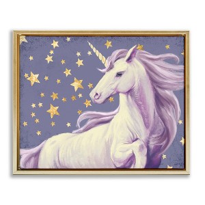 Stupell Industries Purple Unicorn in Starry Sky Floating Frame Canvas Art, Gold, 21" x 17" - 1 of 4