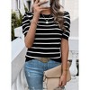 Womens Short Sleeve Puff Sleeve Round Neck Color Block Striped Sweater - 2 of 4