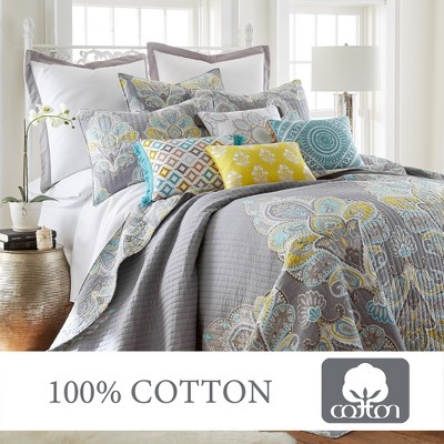 Cressley Gray and Yellow Cotton Quilt and Sham Set