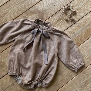 MyKids-USA New Arrival Baby Girls Vintage Floral/Plain Bow-Tie Lantern Sleeves Onesie - 1 of 4