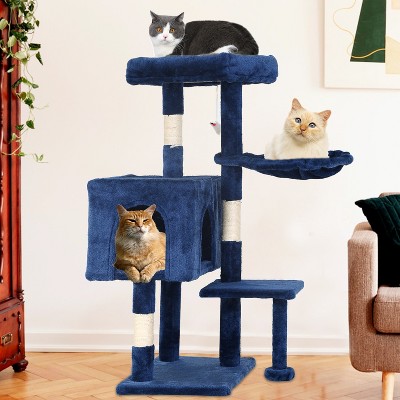 Navy Blue Multi-Level Sisal Cat Tree with Condo and Perches