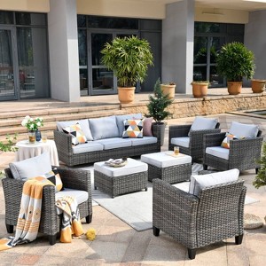 Ovios Tampa 7pc Wicker Outdoor Patio Furniture Conversation Sofa Set with Cushions - 1 of 4