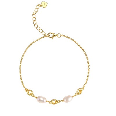 Molenia Gold Plated Pearl Bracelet for Women, 925 Sterling Silver Pearls Bead Bracelet, Charm Boho Summer Beach Bracelet Jewelry