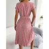 Women's Floral Print Short Sleeve Pleated Midi Dress with Self-Tie Belt - 2 of 4