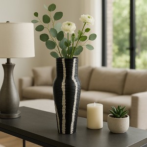 Contemporary Ribbed Metal Vase for Living Room Decor - Decorative Flower Vase Perfect for Bedroom, Home Accent, and Console Table Decor -12", Gray - 1 of 4