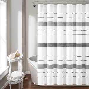 72"x72" Chic Striped Yarn Dyed Eco Friendly Recycled Cotton Shower Curtain Gray - Lush Décor: Bath Accessory, Buttonhole Top - 1 of 4