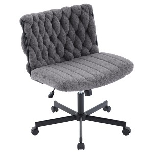 Wide Seat Office Chair, Armless Computer Task Chair, Criss Cross Legged with Wheels, Cute Desk Chair for Vanity - 1 of 4