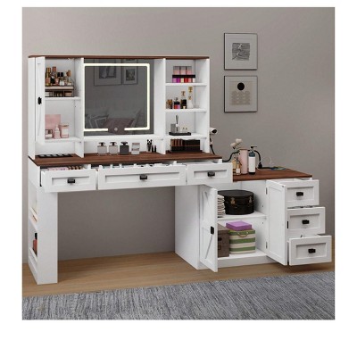 Farmhouse Makeup Vanity Desk Set LED Lighted Mirror with 6 Drawers Vanity Table