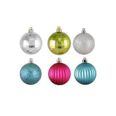 Northlight 100ct Shatterproof Jewel Tone 3-Finish Christmas Ball Ornament Set 2.5" - Green/Pink