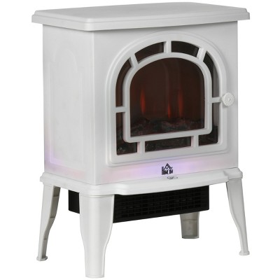 Syemin Indoor Fireplaces Electric Fireplace Stove, 18" Freestanding Electric Fireplace Heater with Realistic 3D Flame Effect, White, 14"*8.8"*18.3"