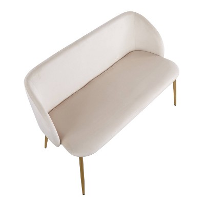 Glamorous White Velvet Curved Bench with Gold-Tone Legs