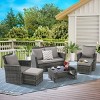 Outdoor 6 Piece Furniture Set, All Weather PE Rattan Sofa Set with Chairs and Table, Armrest Sofas With Cushions and Ottoman-Coolbibila - 3 of 4