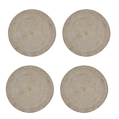 White and Tan Woven Rattan Charger Plate Set