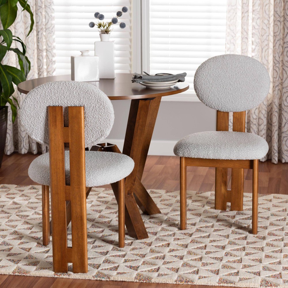 Photos - Dining Table Baxton Studio 2pc Kacela Boucle Fabric and Wood Dining Chair Set Light Gra