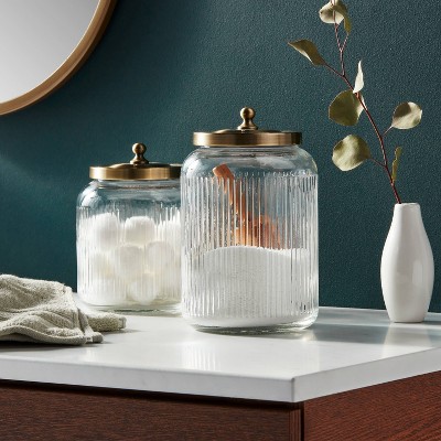 Large Bath Glass Canister Brass - Threshold&#8482;