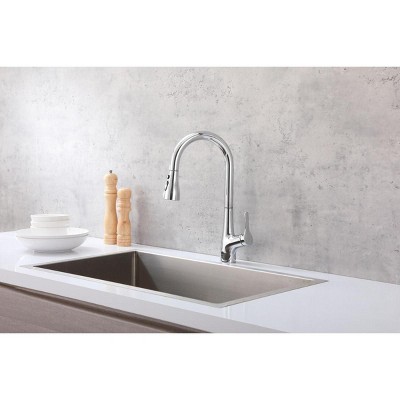 Chrome Gooseneck Single-Handle Pull-Down Kitchen Faucet