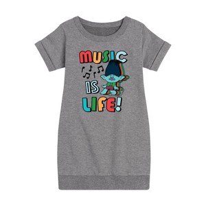 - Trolls - Music Is Life Branch Graphic Short Sleeve Fleece Dress - 1 of 4