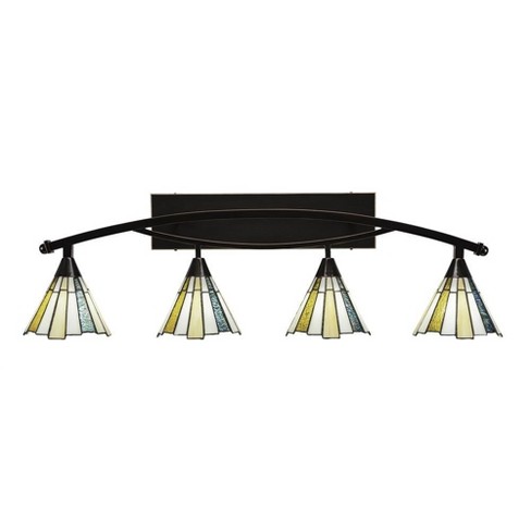 Toltec Lighting Bow 4 - Light Vanity in  Black Copper with 7" Sea Ice Art Glass Shade - image 1 of 1