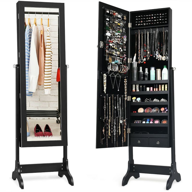 Costway Mirrored Jewelry Cabinet Armoire Storage Organizer Box Drawers, 1 of 11
