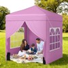 Costway 6.5 x 6.5 FT Pop up Canopy Tent with 4 Sidewalls, Wheeled Bag, 4 Sandbags, 8 Stakes Gray/Pink/White - 2 of 4