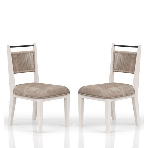 Rope Back Dining Chair Set of 2, Toffee Wood Finish with Camel Upholstered Seat, Oak Veneer Frame - 1 of 4